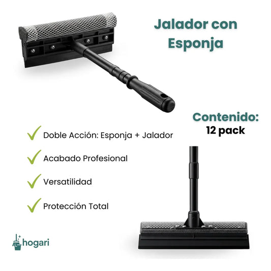 12 Limpia Vidrios Manual Con Jalador Y Esponja Hogari