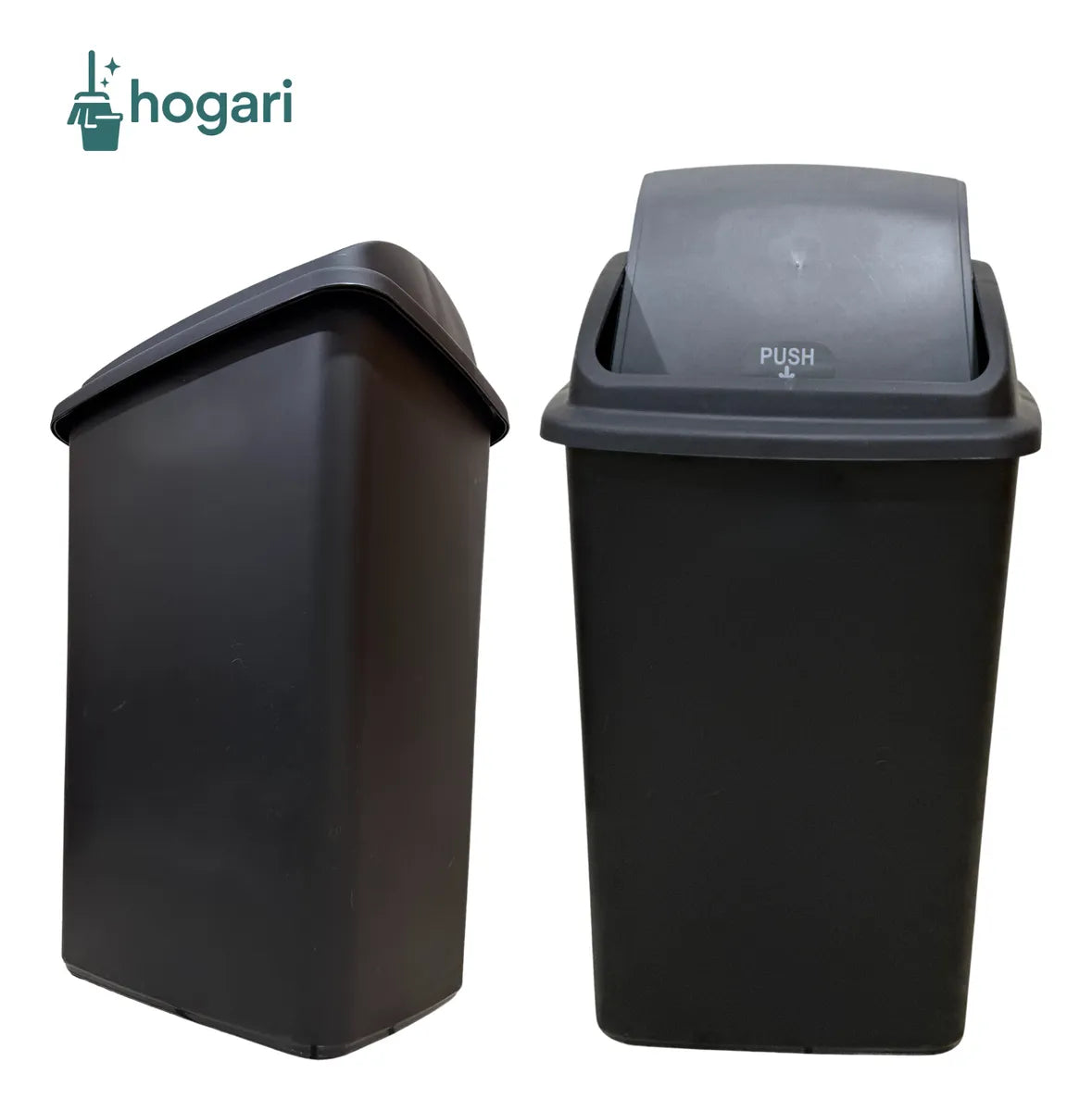 4 Botes De Basura Grande 50l Plástico Cesto Con Tapa Balancín Negro Hogari