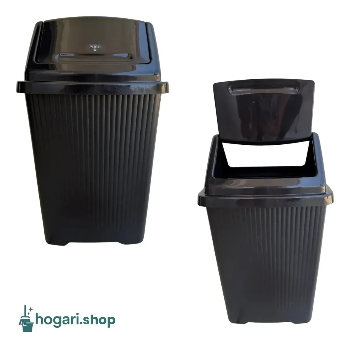 2 Botes De Basura Mediano 30l Plástico Cesto Tapa Balancín Negro Hogari
