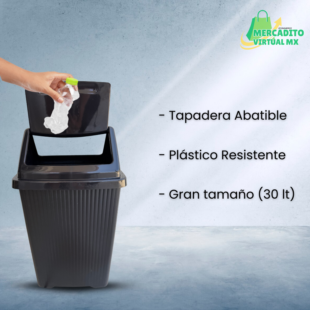 Bote De Basura Mediano 30 L Plástico Cesto Con Tapa Balancín