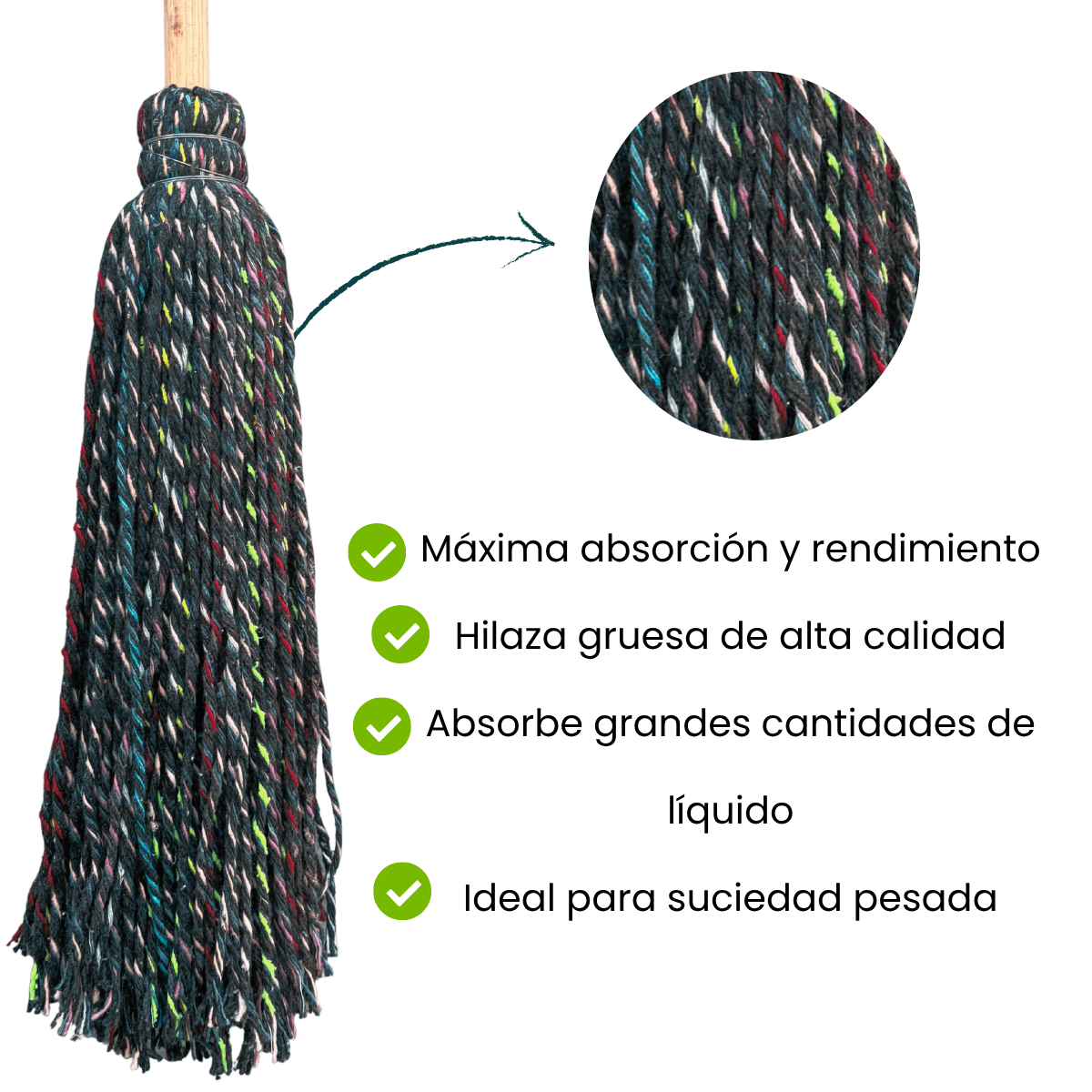 Docena de Trapeador Hilaza Negro Mediano