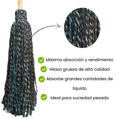 Docena de Trapeador Hilaza Negro Mediano