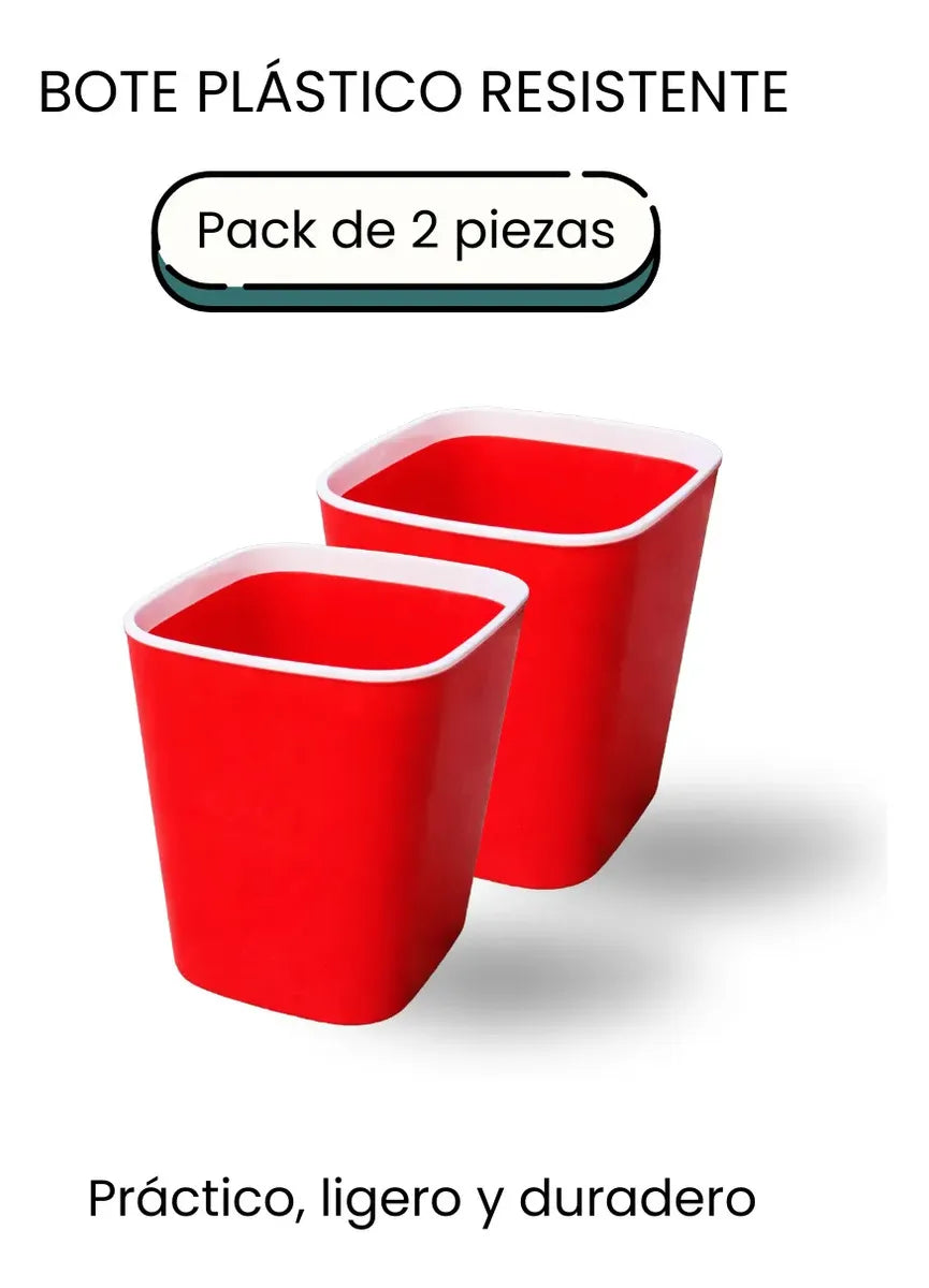 2 Botes De Basura 12l Resistente Con Agarradera Para Bolsa Rojo