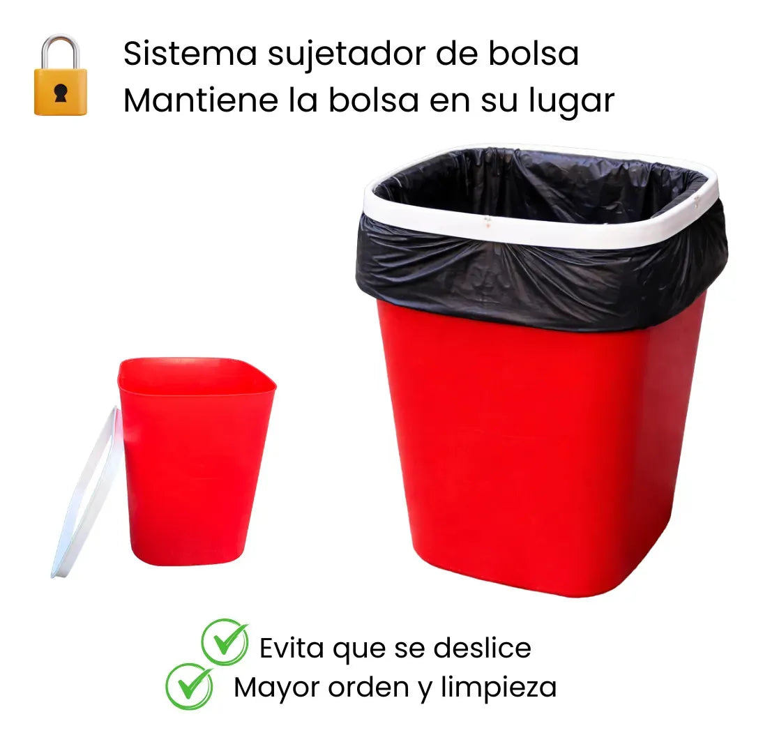 Bote de Basura de Plástico 10 Litros Agarra bolsa Hogari