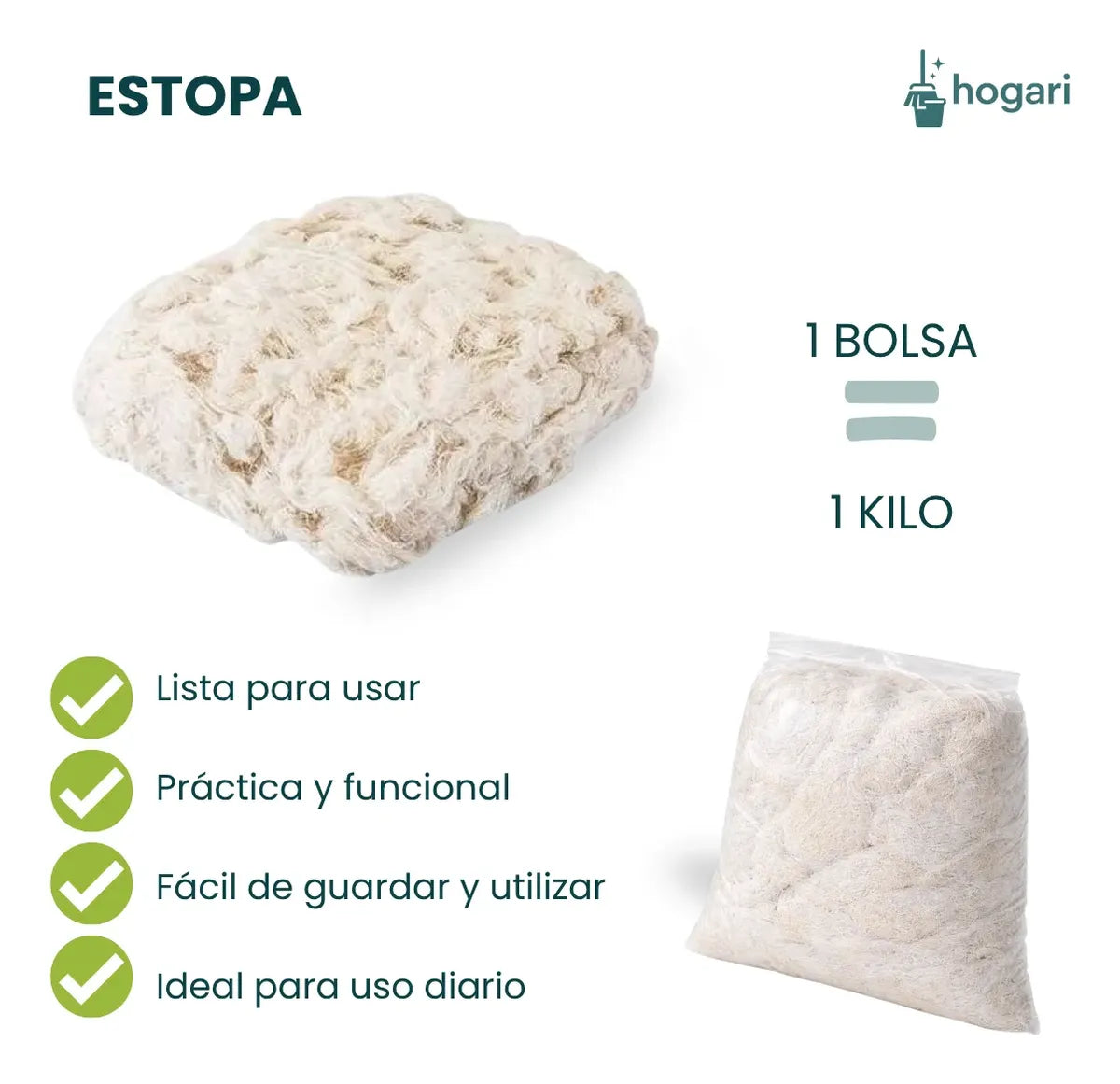 Estopa Blanca Fina De Limpieza 1 kg Hogari