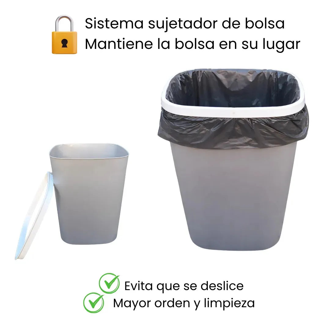 Bote de Basura de Plástico 12 Litros Agarra bolsa Hogari