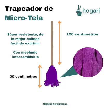 10 Trapeadores De Microfibra Microtela Chico con Bastón Hogari