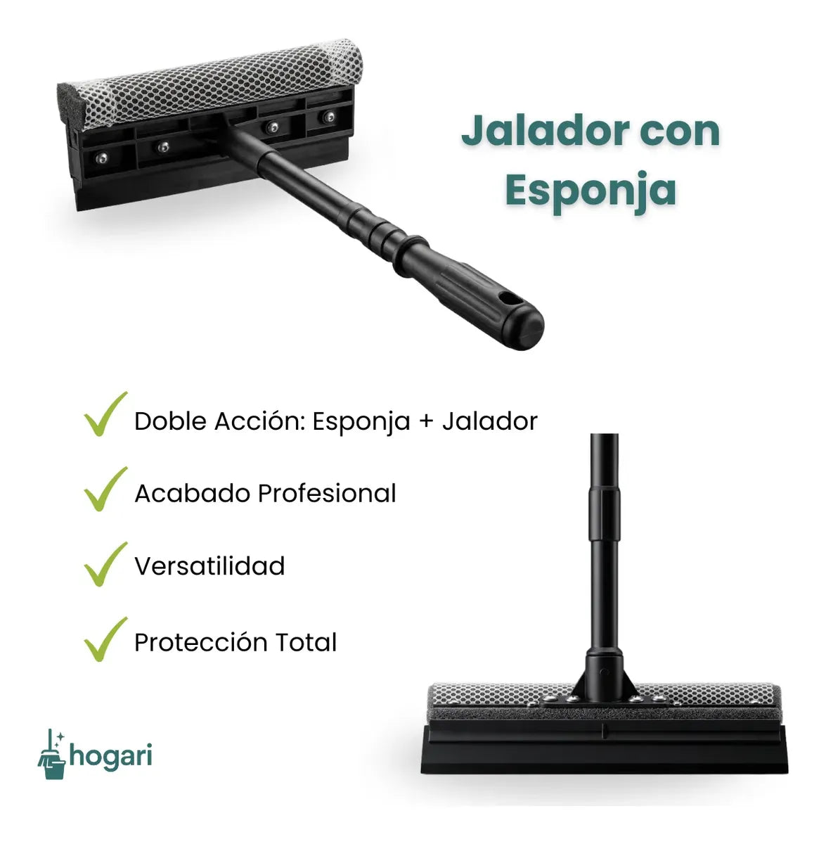 Limpia Vidrios Manual Con Jalador Y Esponja Hogari