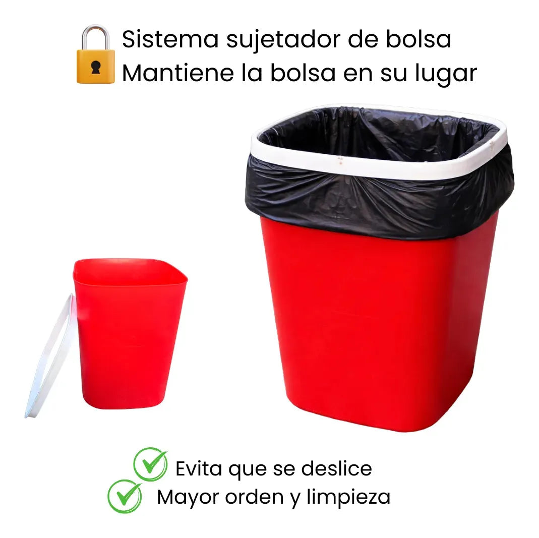2 Botes De Basura 12l Resistente Con Agarradera Para Bolsa Rojo