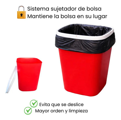 2 Botes De Basura 12l Resistente Con Agarradera Para Bolsa Rojo