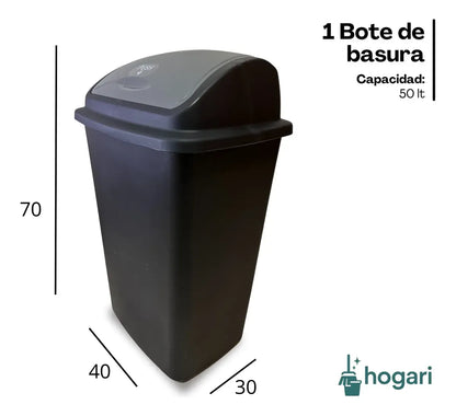 3 Botes De Basura Grande 50l Plástico Cesto Con Tapa Balancín Negro Hogari