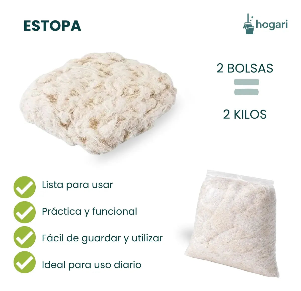 Estopa Blanca Fina De Limpieza 2 kg Hogari