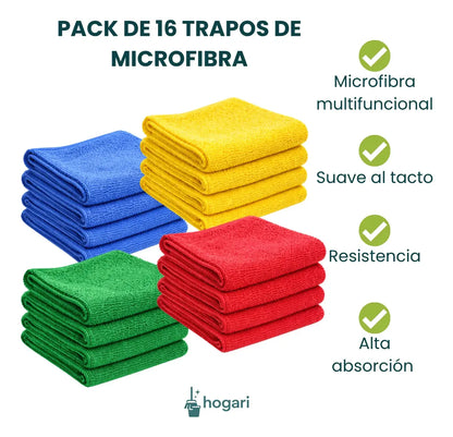 16 Trapos De Limpieza Paño Microfibra Multiusos 40x40 Hogari