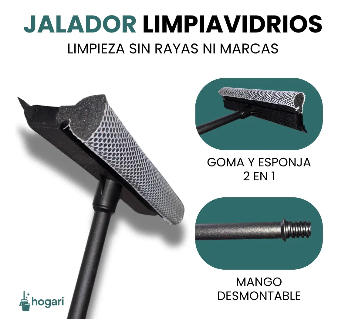 Limpiavidrios Ventanas Y Parabrisas Manual Jalador + Esponja Hogari