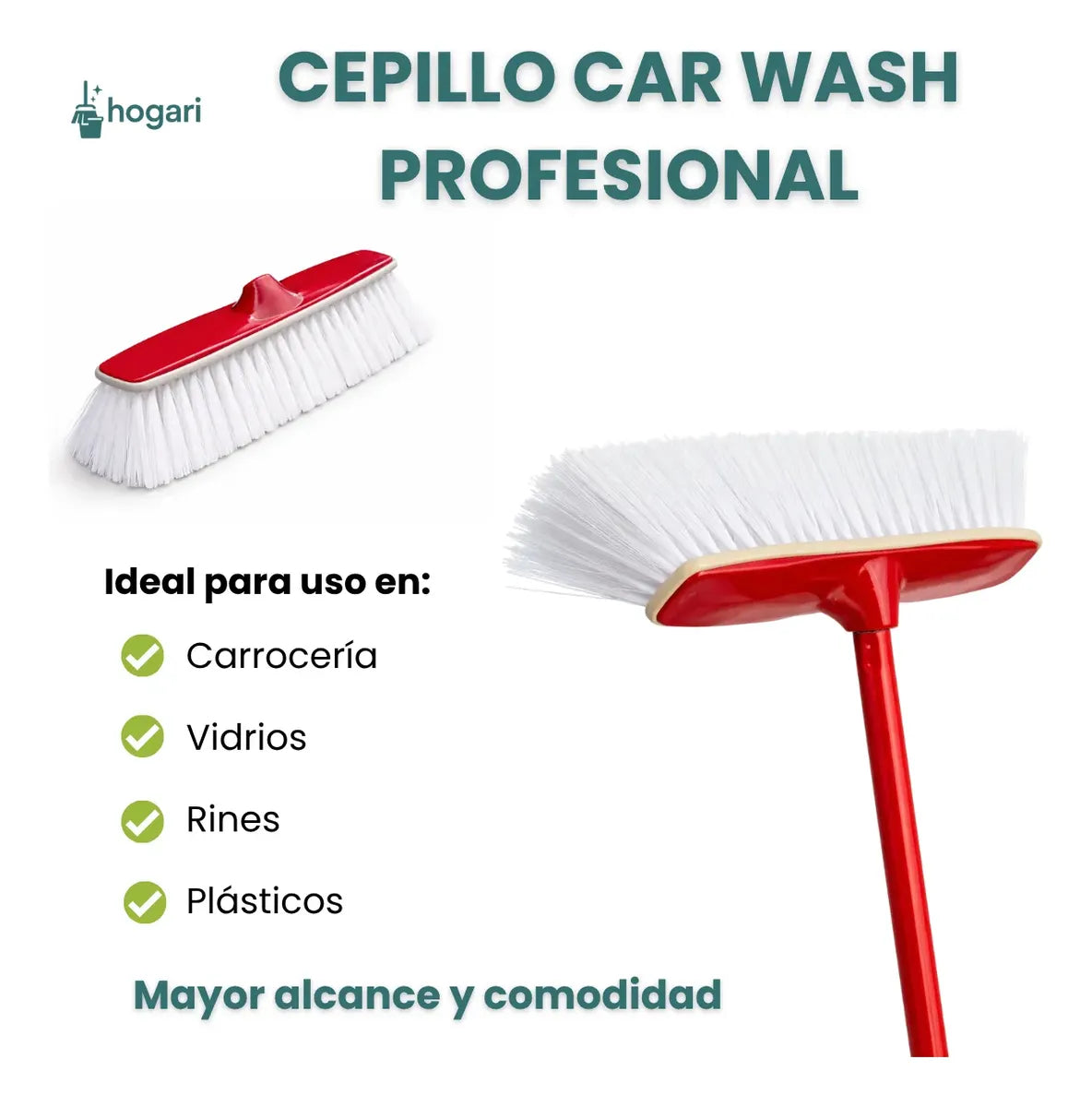 4 Cepillo Car Wash Profesional Con Bastón Hogari