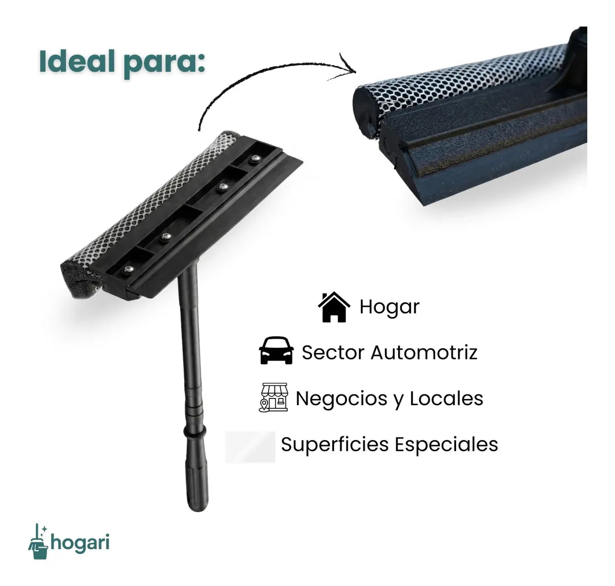 12 Limpia Vidrios Manual Con Jalador Y Esponja Hogari