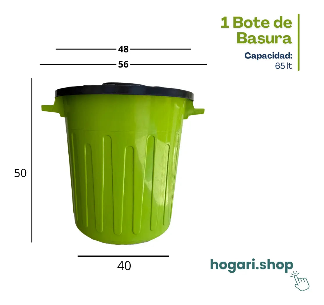 Bote de Basura de Plástico 65 Litros con tapa Hogari