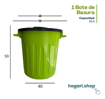 Bote de Basura de Plástico 65 Litros con tapa Hogari