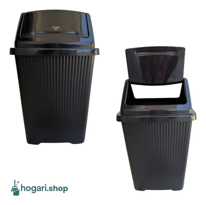 2 Botes De Basura Mediano 30l Plástico Cesto Tapa Balancín Negro Hogari