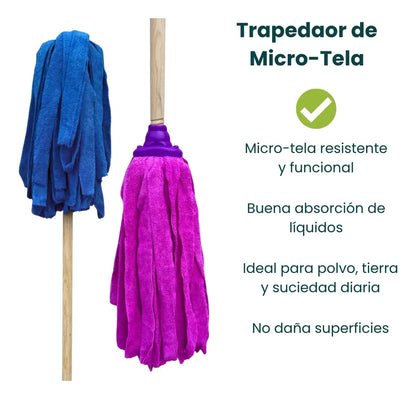 3 Trapeadores De Microfibra Microtela Chico con Bastón Hogari