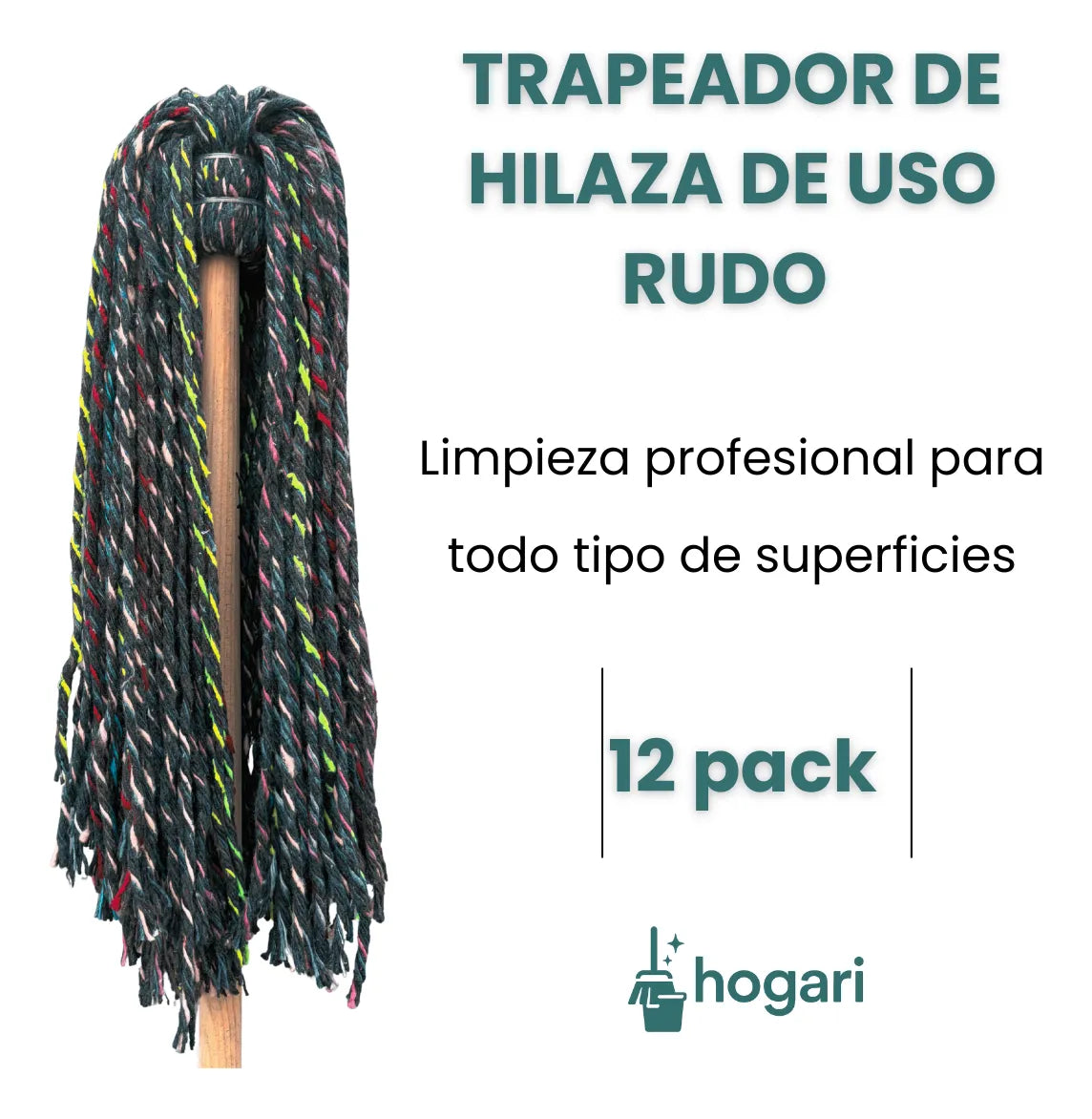 12 Trapeador Hilaza Forjado Resistente Color Negro Hogari