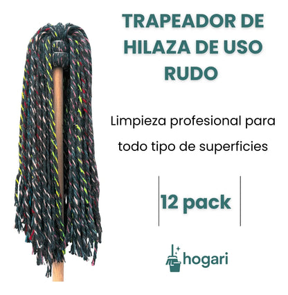 12 Trapeador Hilaza Forjado Resistente Color Negro Hogari