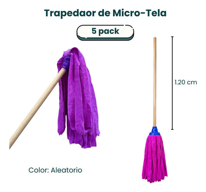 5 Trapeadores De Microfibra Microtela Chica con Bastón Hogari