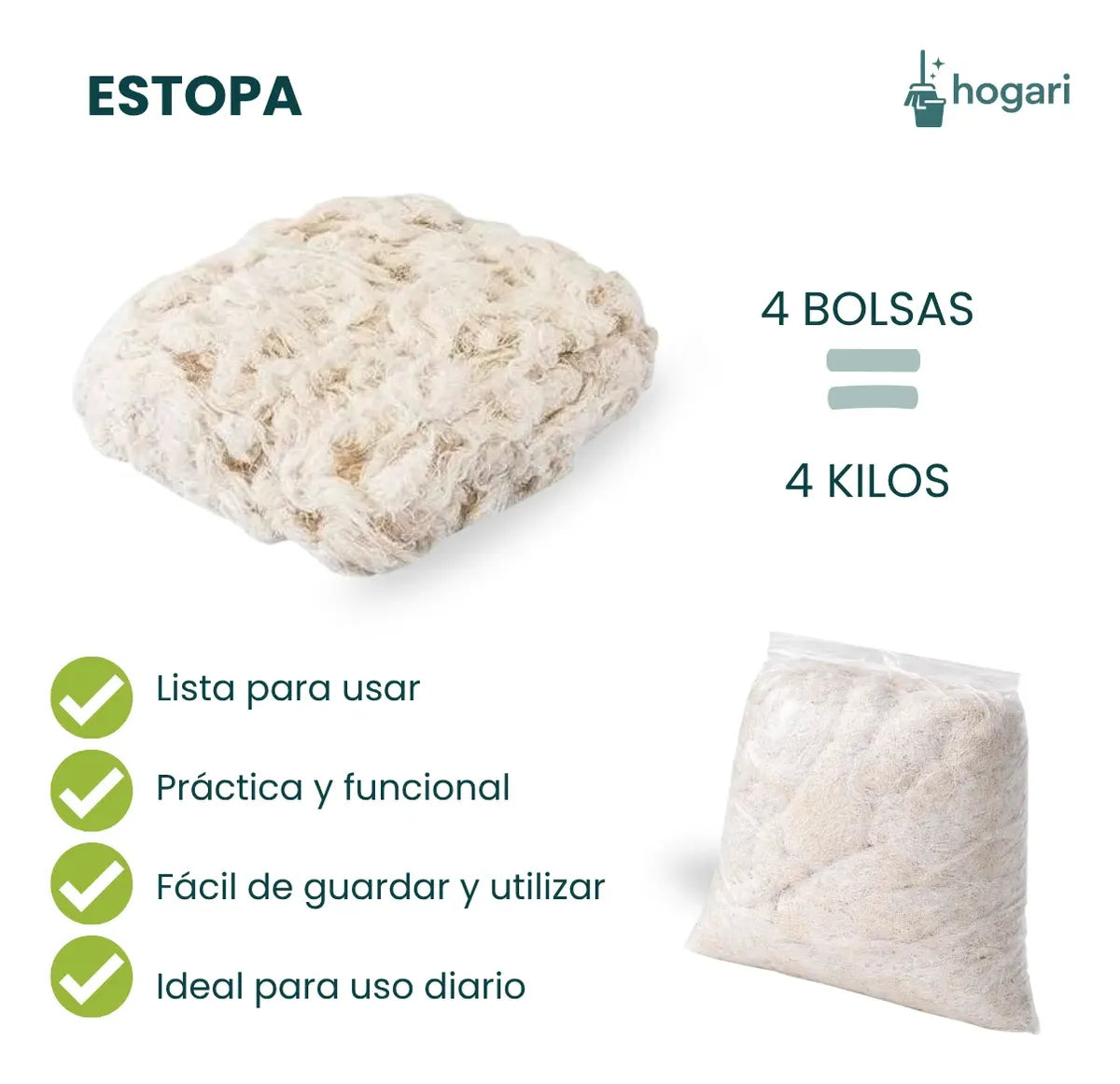 Estopa Blanca Fina De Limpieza 4 kg Hogari